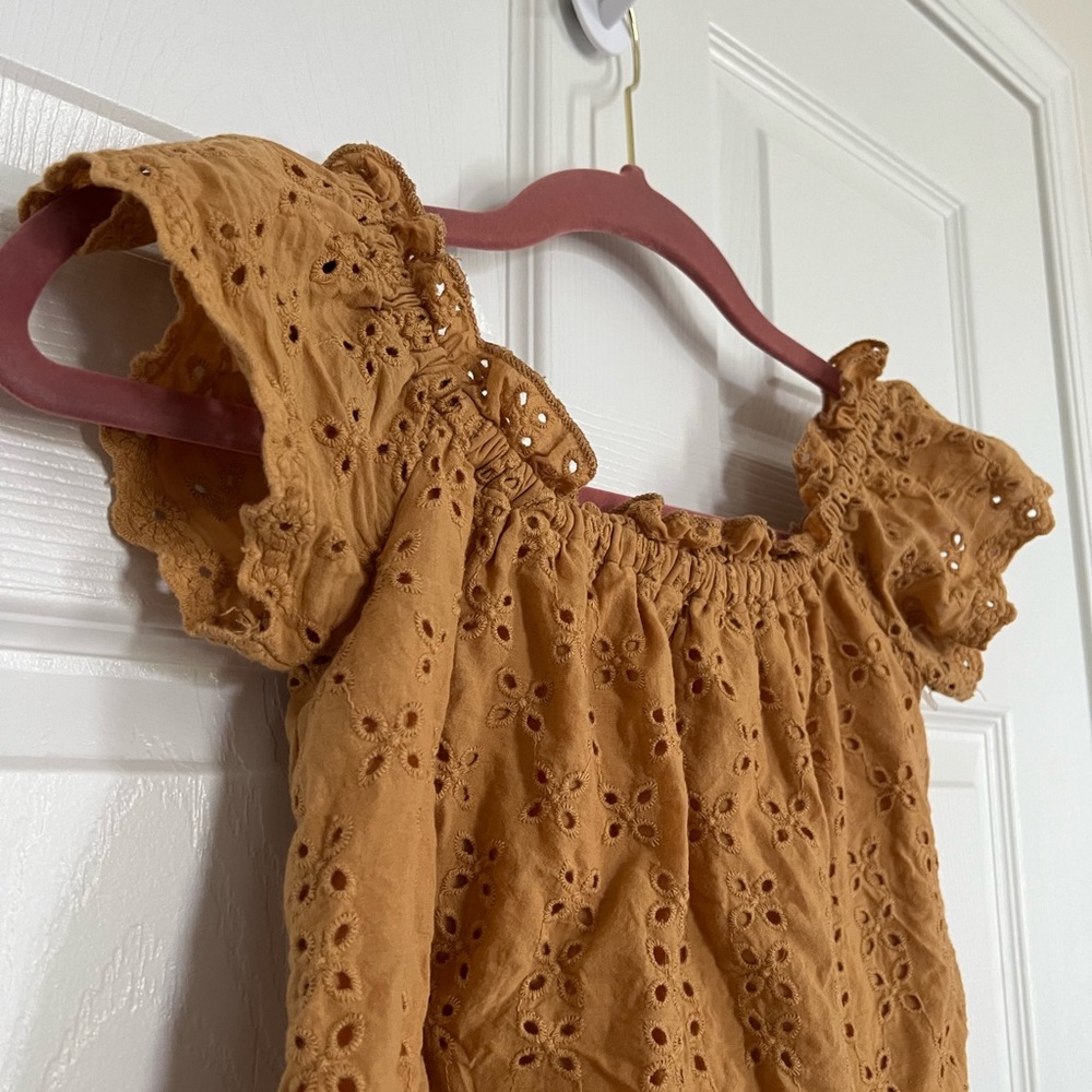 Mustard Eyelet Off-Shoulder Top - Picture 3 of 7